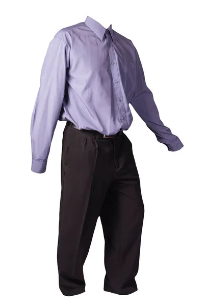 男人的紫色衬衫 长袖子 黑色裤子 白色背景隔离 时尚服装 — 图库照片