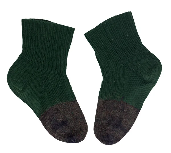 Woolen Dark Green Gray Socks Isolated White Background Winter Accessories — Stock Photo, Image