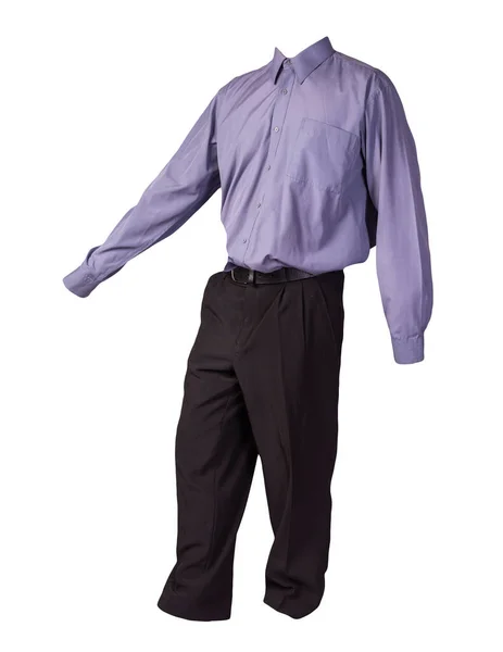 Camicia Uomo Viola Con Maniche Lunghe Pantaloni Neri Isolati Sfondo — Foto Stock