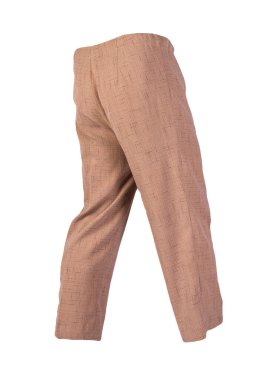 Kadınlar beyaz arka planda izole edilmiş açık kahverengi pantolonlar giyerler.