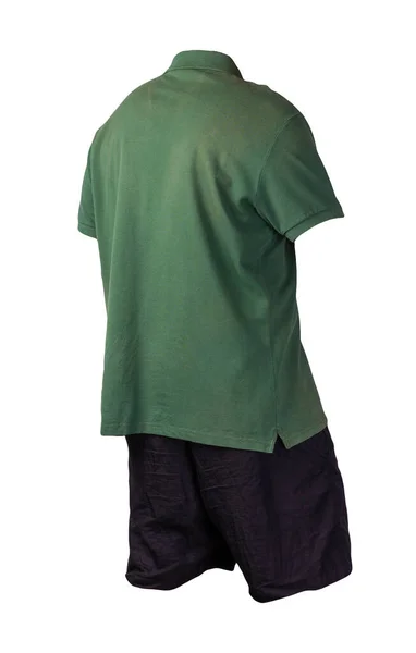 Heren Balck Sportshorts Donkergroen Polo Shirt Met Een Button Kraag — Stockfoto