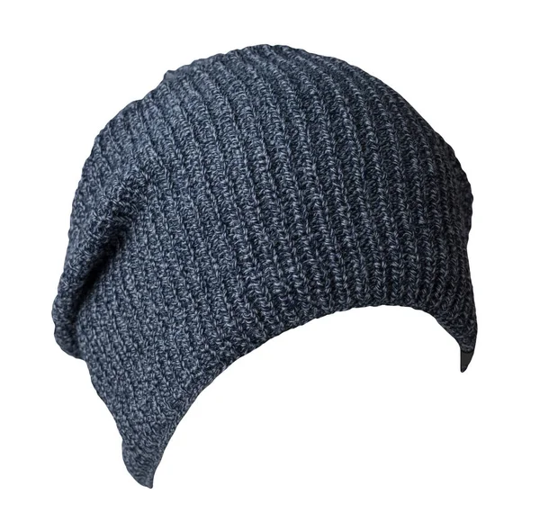 Cappello Blu Scuro Lavorato Maglia Isolato Uno Sfondo Bianco Accessorio — Foto Stock