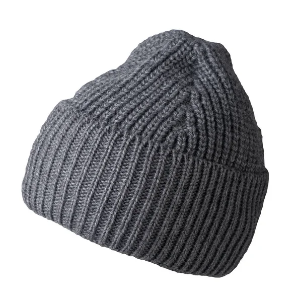 Cappello Grigio Donna Cappello Lavorato Maglia Isolato Sfondo Bianco — Foto Stock