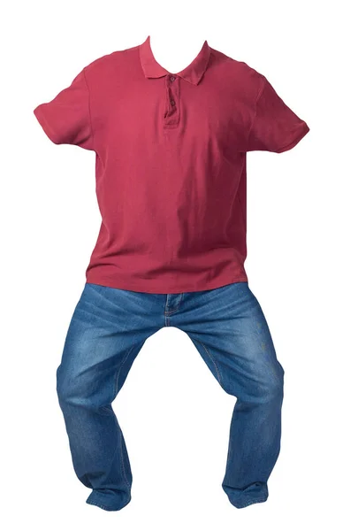 Camisa Pólo Vermelho Escuro Dos Homens Com Coleiras Botão Para — Fotografia de Stock