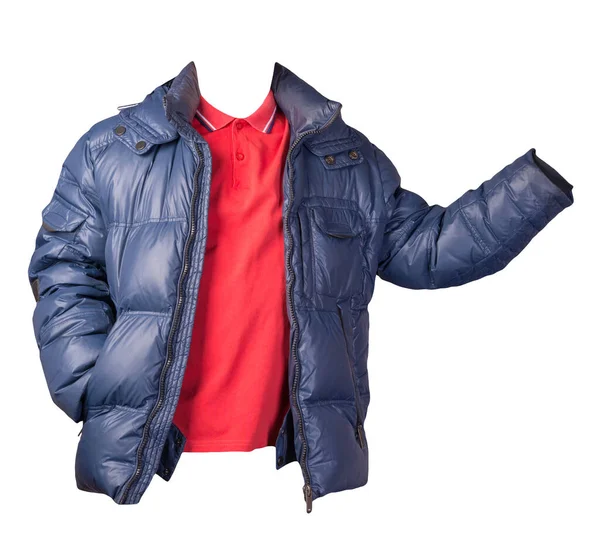 Men Red Shirt Blue Jacket Isolated White Background Casual Clothing — Stock Photo, Image
