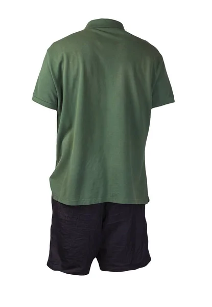 Calções Esportes Masculinos Balck Camisa Pólo Verde Escuro Com Colarinho — Fotografia de Stock