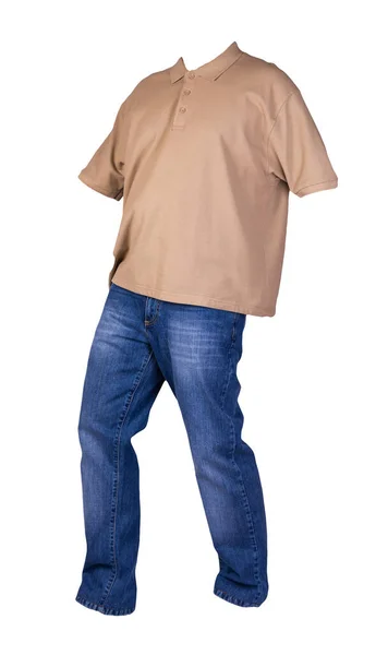 Shirt Castanha Clara Dos Homens Com Golas Botão Para Baixo — Fotografia de Stock