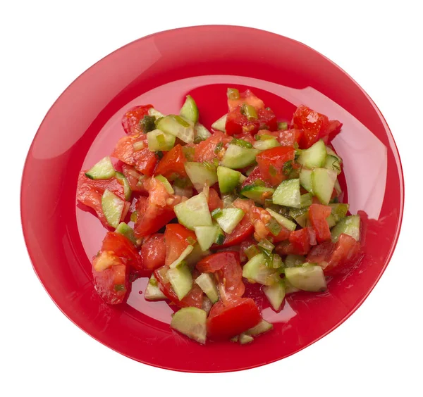 Vegetarian Salad Cucumbers Tomatoes Green Onions Vegan Salad Plate Isolated — Stock Photo, Image
