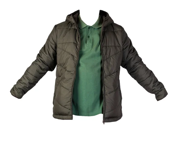 Мужская Зеленая Футболка Куртка Хакки Изолированы Белом Фоне Casual Одежды — стоковое фото