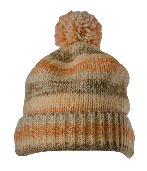 Strickmütze Braun Beige Orange Isoliert Auf Weißem Hintergrund Hut Mit — Stockfoto