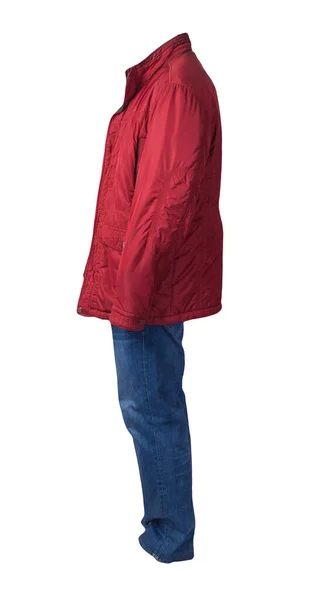 Giacca Uomo Rossa Jeans Blu Isolati Sfondo Bianco Abbigliamento Casual — Foto Stock