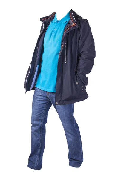 재킷에 파란색 파란색 청바지를 배경에 평상복 — 스톡 사진