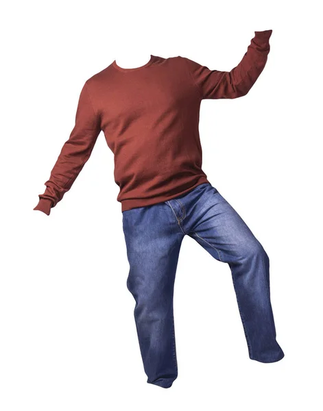 Dunkelroter Pullover Und Blaue Jeans Auf Weißem Hintergrund — Stockfoto