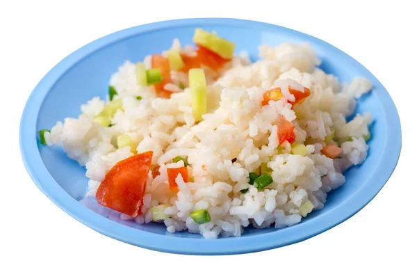 Arroz Com Verduras Uma Chapa Isolada Fundo Branco Arroz Com — Fotografia de Stock