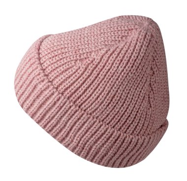 Kadın pembe şapkası. Örgü şapka beyaz arkaplanda izole.