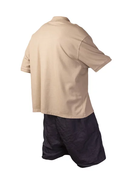 Heren Sport Zwarte Shorts Lignt Brow Shirt Met Een Button — Stockfoto