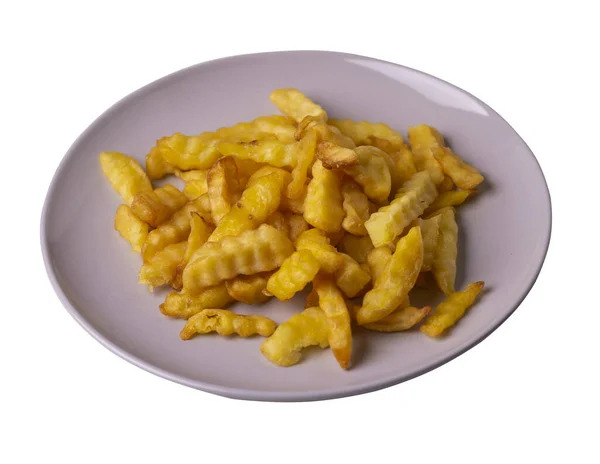 Pommes Frites Auf Einem Teller Isoliert Auf Weißem Hintergrund Pommes — Stockfoto
