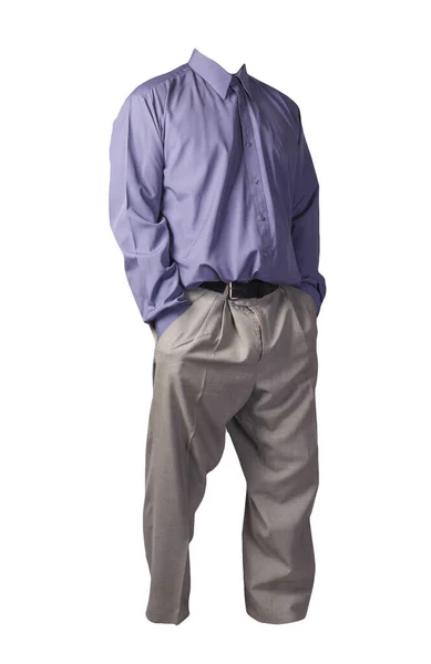 Camisa Roxa Masculina Com Mangas Compridas Calças Cinza Claro Isolado — Fotografia de Stock
