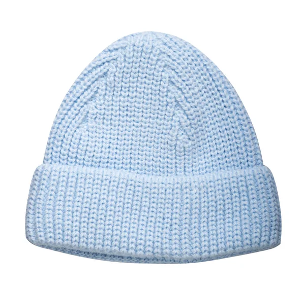 Women Light Blue Hat Top View Knitted Hat Isolated White — Stock Photo, Image