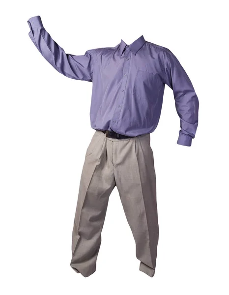 Camicia Uomo Viola Con Maniche Lunghe Pantaloni Grigio Chiaro Isolati — Foto Stock