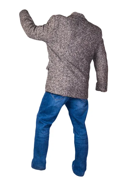 Mäns Knapp Grå Jacka Med Skjorta Och Blå Jeans Isolerad — Stockfoto