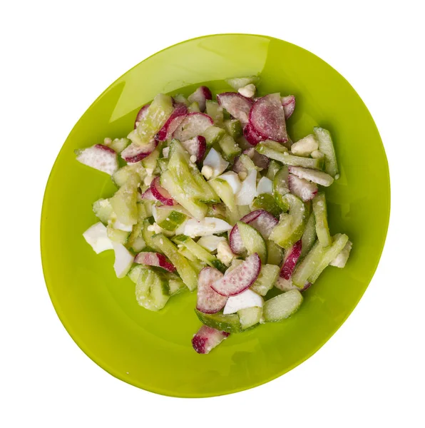 Saláta Uborkával Tojással Lime Tányéron Izolált Fehér Háttér Egészséges Étel — Stock Fotó