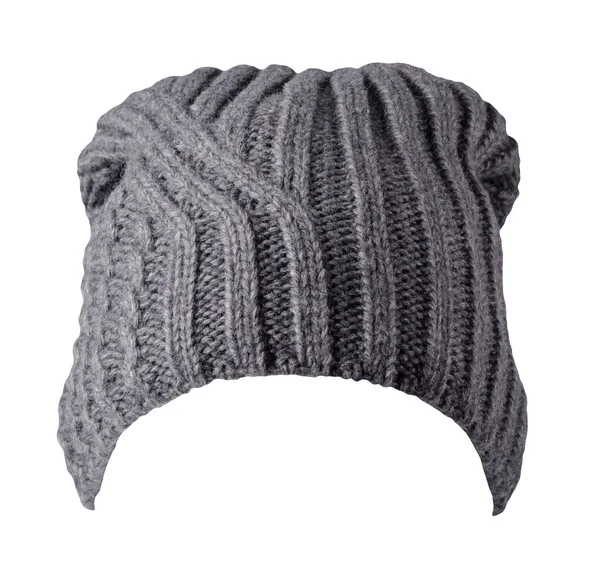 Knitted Gray Hat Isolated White Background Fashion Hat Accessory Casual — Stock Photo, Image