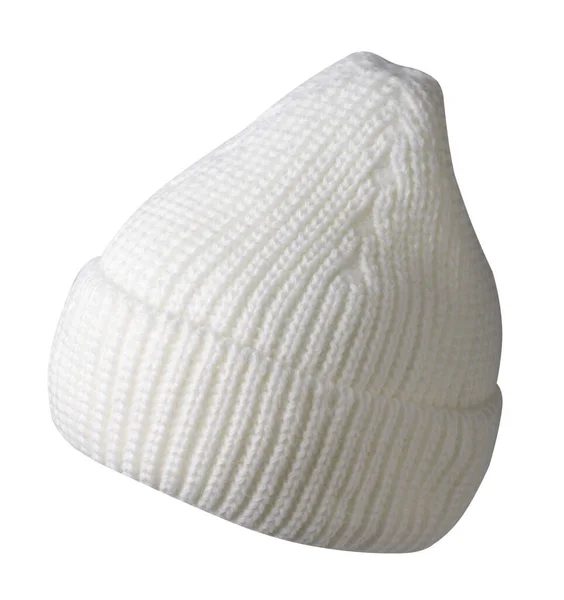女人的白帽白色背景下孤立的针织帽子 — 图库照片