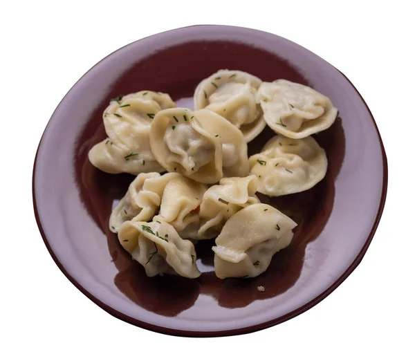 배경에 Meat Dumplings Top View Pelmeni Dill — 스톡 사진