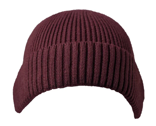 Docker Knitted Burgundy Hat Isolated White Background Fashionable Rapper Hat — Stock Photo, Image