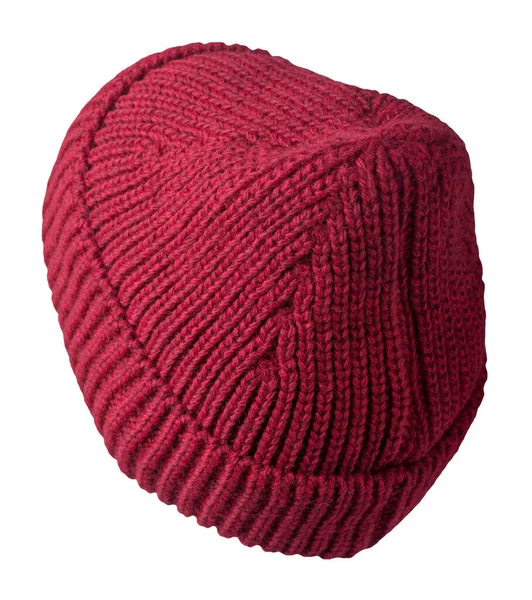 女人的红帽子白色背景下孤立的针织帽子 — 图库照片
