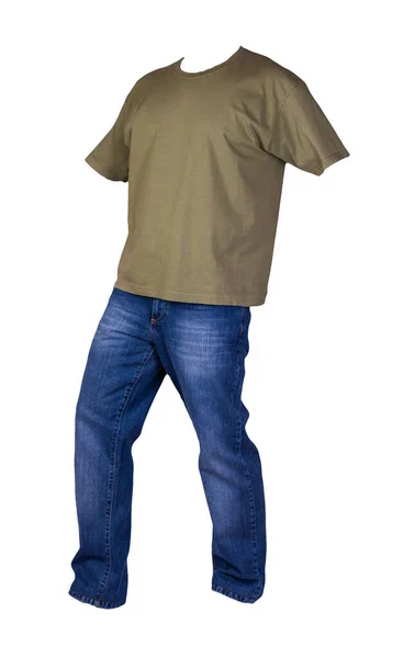 Pánské Hakki Tričko Modré Džíny Izolované Bílém Pozadí Ležérní Oblečení — Stock fotografie