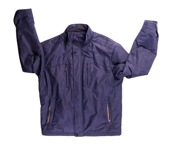 Men Dark Blue Jacket Hood Isolated White Background Windbreaker Jacket — Stock Photo, Image