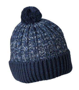 Örülmüş koyu mavi gri şapka beyaz arka planda izole edilmiş. .