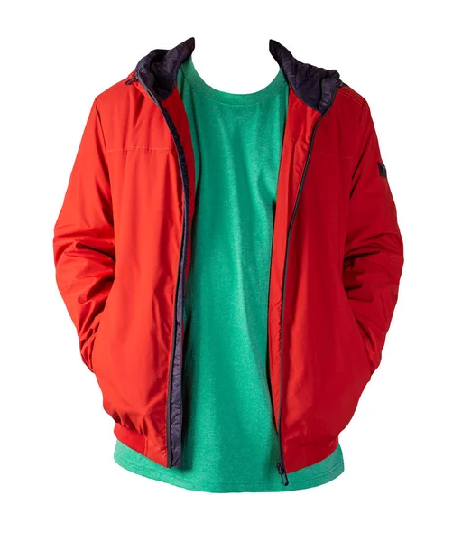 Chaqueta Con Cremallera Roja Retro Heather Camiseta Verde Aislada Sobre —  Fotos de Stock