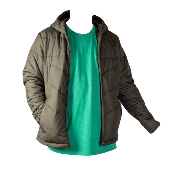 Chaqueta Con Cremallera Verde Oscuro Retro Heather Camiseta Verde Aislada — Foto de Stock