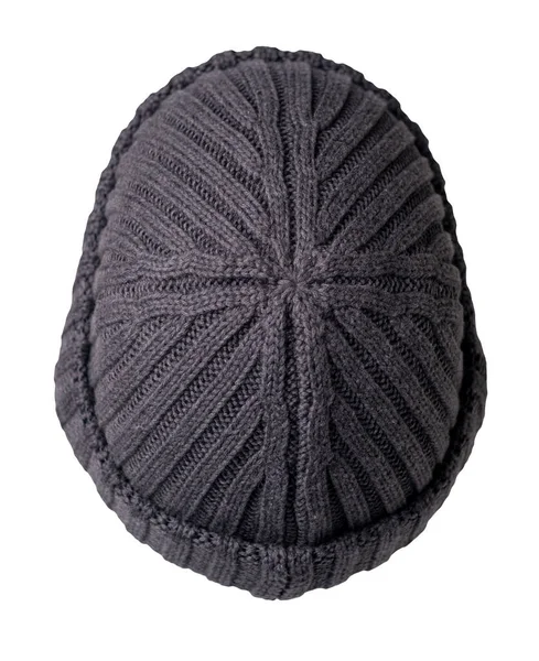 Dockerは白い背景に隔離されたグレーの帽子を編んだ ファッショナブルなラッパーの帽子 帽子の漁師のトップビュー — ストック写真