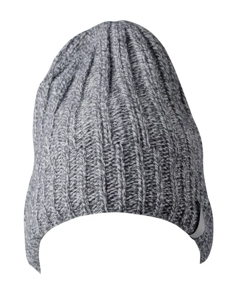 Cappello Grigio Chiaro Lavorato Maglia Isolato Uno Sfondo Bianco Accessorio — Foto Stock