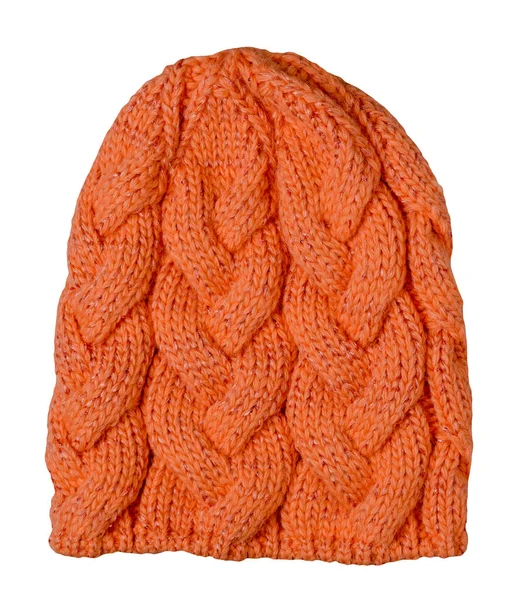 Women Orange Hat Top View Knitted Hat Isolated White Background — Stock Photo, Image