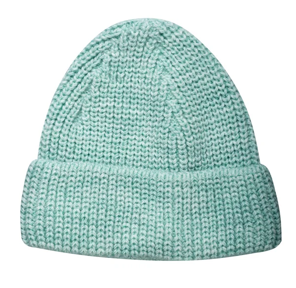 Women Light Green Hat Top View Knitted Hat Isolated White — Stock Photo, Image