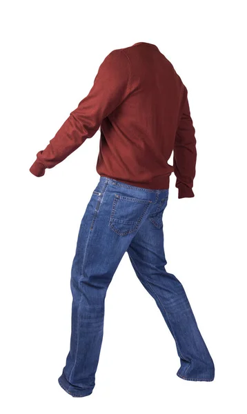 Camisola Vermelha Escura Dos Homens Jeans Azuis Isolados Roupas Brancas — Fotografia de Stock