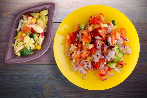 Comida Vegan Vista Superior Salada Verduras Pimentão Tomate Cebolas Brócolis — Fotografia de Stock