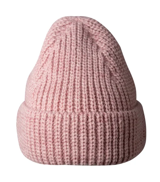 Γυναικείο Ροζ Καπέλο Πλεκτό Καπέλο Απομονωμένο Λευκό Φόντο — Φωτογραφία Αρχείου