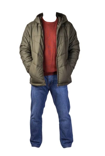 지퍼가 재킷에 스웨터와 배경에는 청바지를 평상복 — 스톡 사진