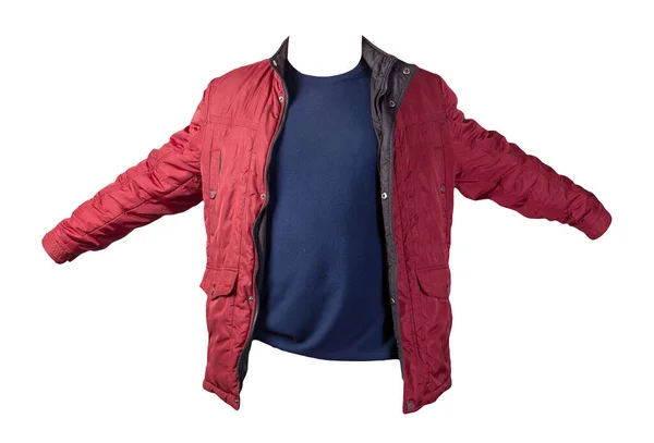 Rote Jacke Und Dunkelblauer Pullover Isoliert Auf Weißem Background Bologna — Stockfoto