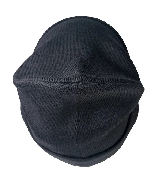 Πλεκτό Μαύρο Καπέλο Που Απομονώνεται Λευκό Φόντο Αξεσουάρ Καπέλου Μόδας — Φωτογραφία Αρχείου