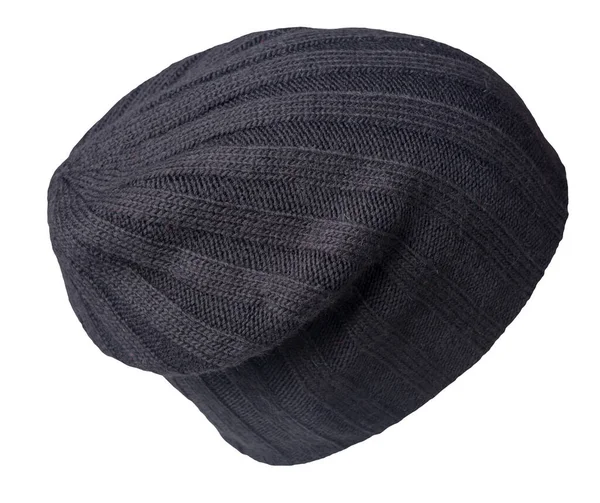 Cappello Nero Lavorato Maglia Isolato Uno Sfondo Bianco Accessorio Cappello — Foto Stock