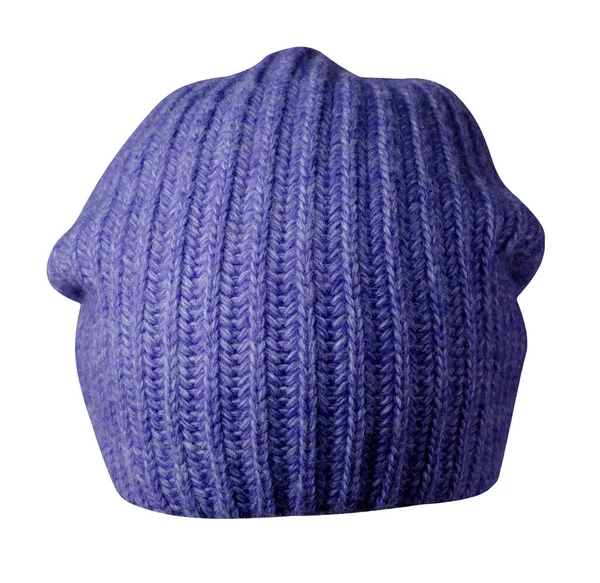 女人的紫色帽子白色背景下孤立的针织帽子 — 图库照片