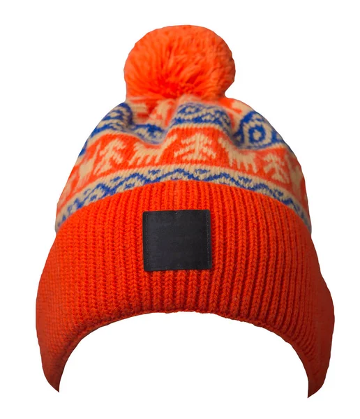 Strikket Orange Blå Gul Hat Isoleret Hvid Baggrund Hat Med - Stock-foto