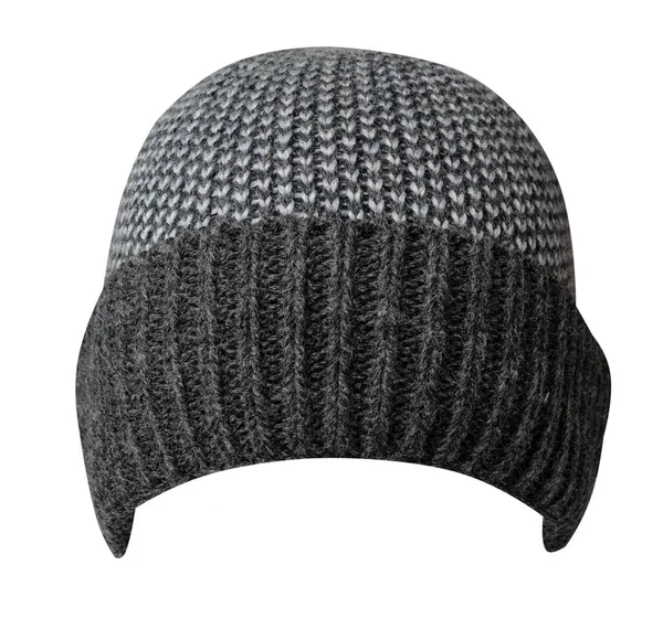 Cappello Grigio Grafite Lavorato Maglia Isolato Uno Sfondo Bianco Accessorio — Foto Stock